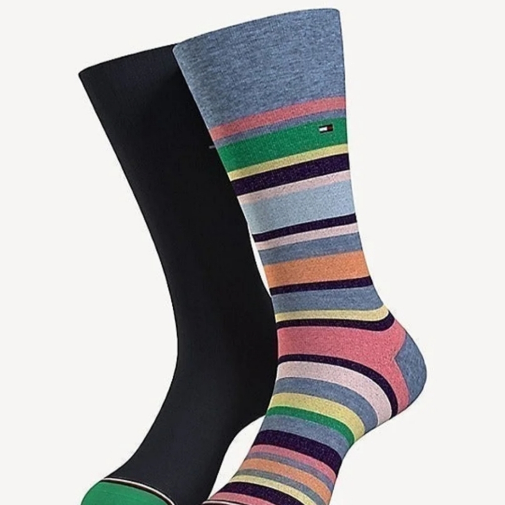 TOMMY HILFIGER Trouser Socks BLUE HEATHER MULTI MEN'S  Set of 2! OS BNWT SO